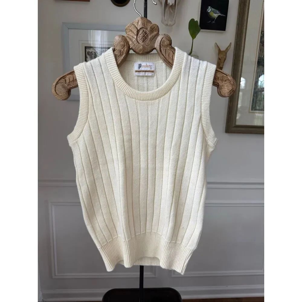 Vintage 60s 70s Pauker Sweater Vest Vanilla Round Neck S